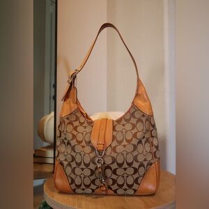 Coach Signature Tan and Orange Shoulder Bag